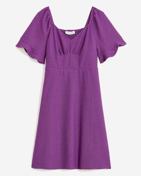 Eyelet Knit Dress with Flutter Sleeves - Addition Elle