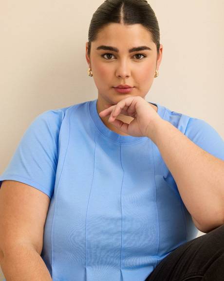 Short-Sleeve Pintuck Knit Top