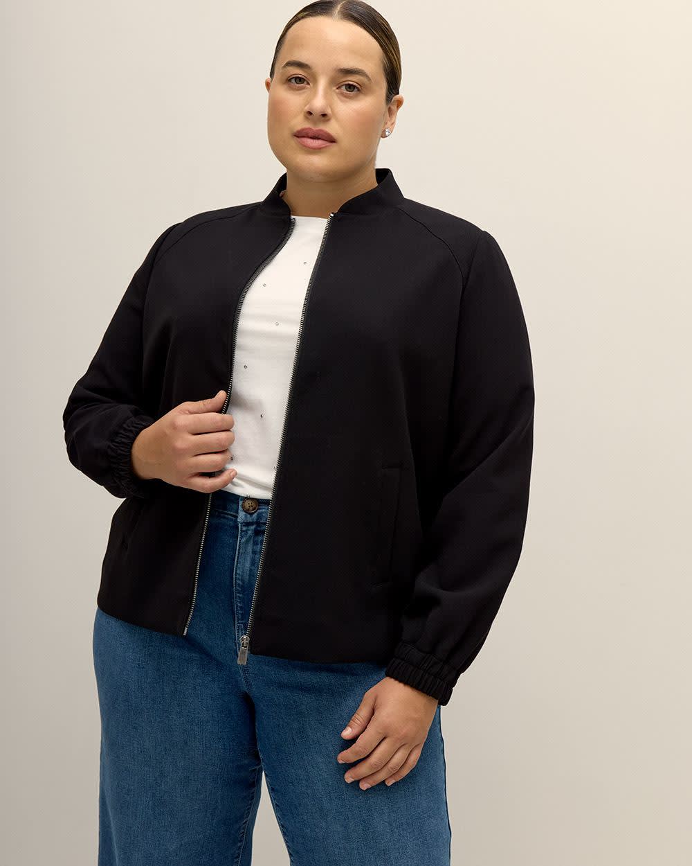 Cropped Black Bomber Jacket - Addition Elle