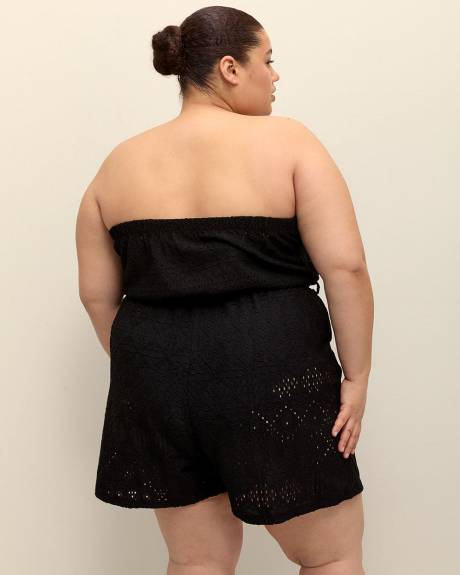 Black Strapless Belted Romper
