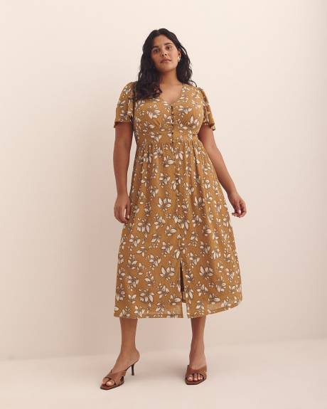 Robe à encolure en V avec manches courtes à volants - Addition Elle