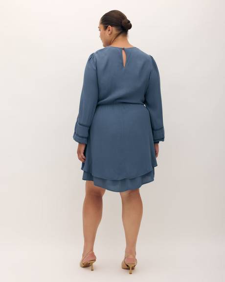Blue Two-Layer Fit-and-Flare Dress - Addition Elle