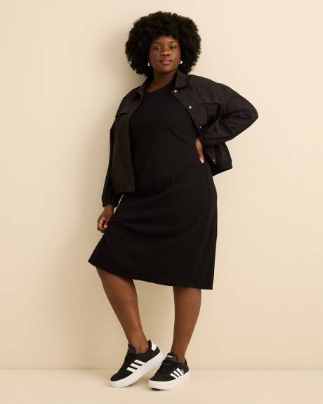 Black Ribbed French Terry Midi T-Shirt Dress - Active Zone