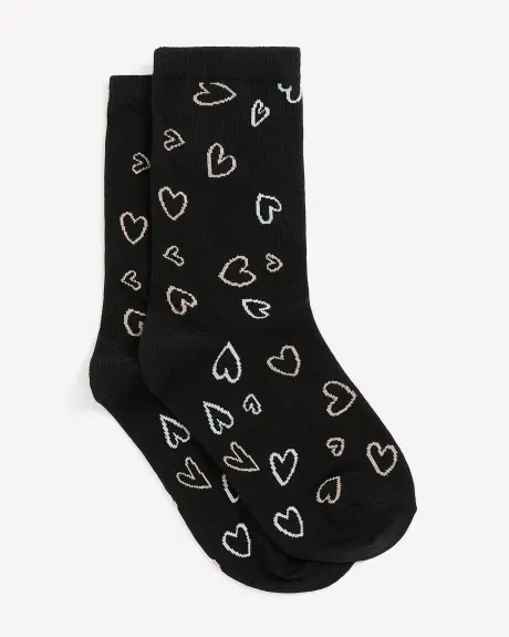 Crew Socks with Heart Print