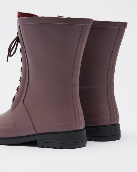Extra Wide Width, Burgundy Lace-Up Rain Boots