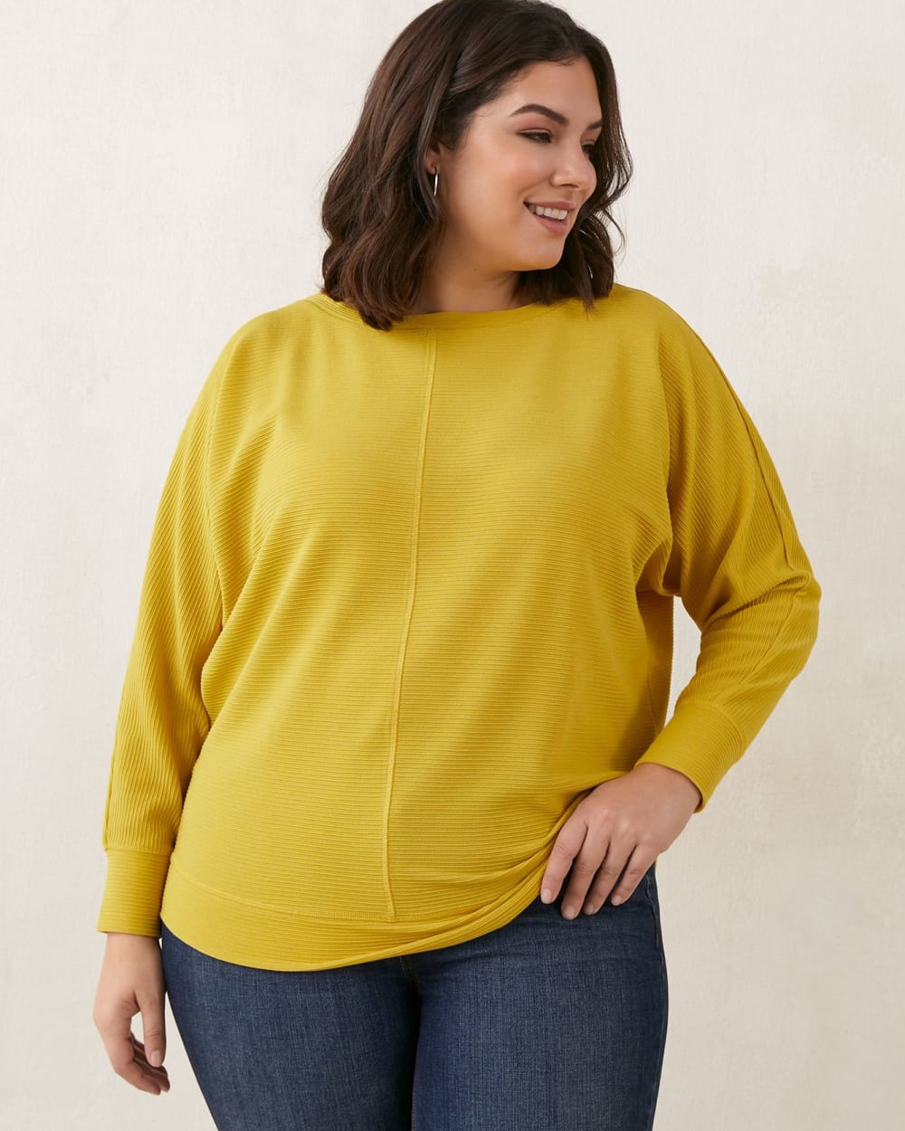 DolmanSleeve Knit Top With Wide Neckline In Every Story Penningtons