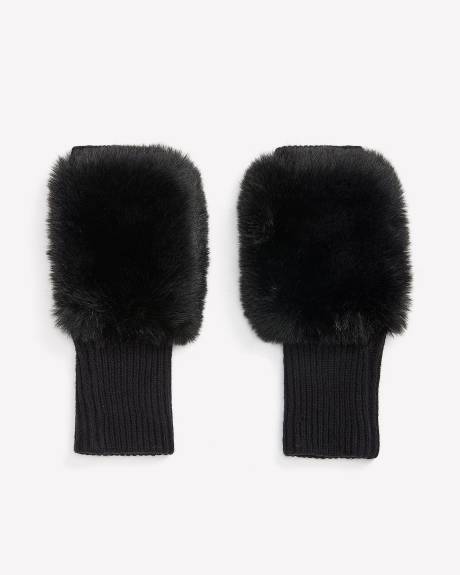 Black Faux-Fur Fingerless Mittens