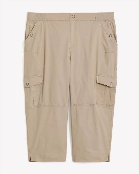 Pantalon capri en coton avec bande de taille côtelée