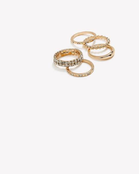 Assorted Rings with Rhinestones, Set of 5