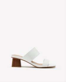 Extra Wide Width, White Slide-In Sandal with Square Block Heel