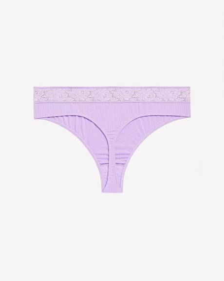 Lavender Ribbed Thong with Wide Lace Waistband - ti Voglio
