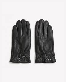 Gants en cuir noir avec clous décoratifs