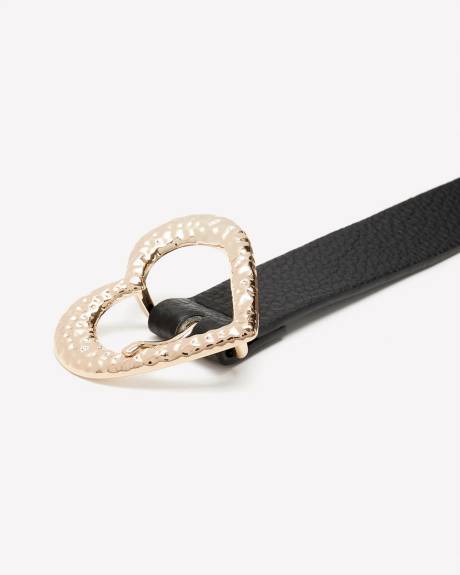 Belt with Hammered Heart-Shaped Buckle