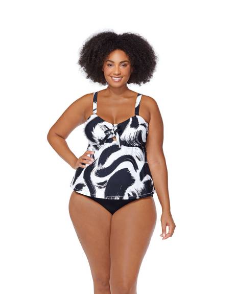 Zanzibar Tankini Top, Paint Brush Print - Raisins Curve