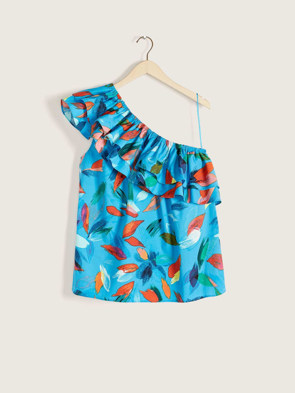 Printed One Shoulder Flounce Blouse - Addition Elle