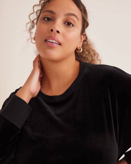 Velvet and French Terry Crewneck Top - Active Zone