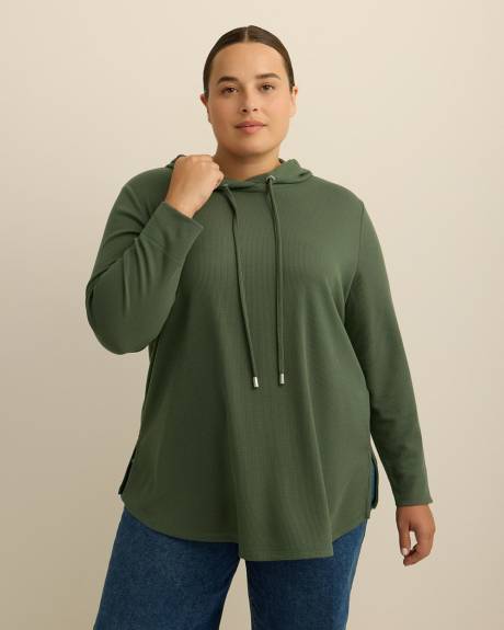 Long-Sleeve Waffle Knit Hoodie