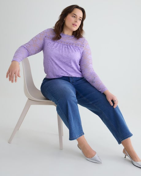 Long-Sleeve Crew-Neck Lace Top