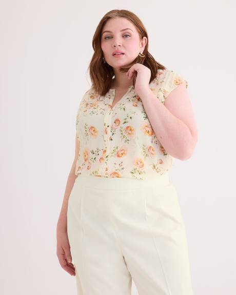 Mao-Collar Blouse with Topstitch Details