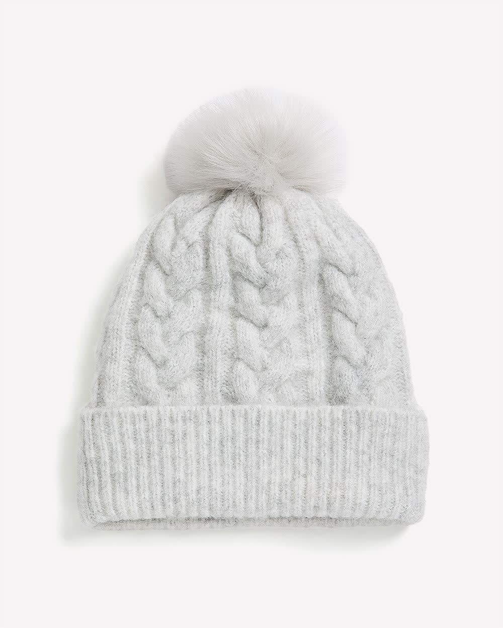 Bonnet à revers en laine à mailles torsadées avec pompon Bonnet à revers en laine à mailles torsadées avec pompon