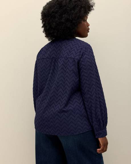 Embroidered A-Line Split-Neck Blouse