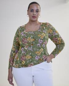 Floral Square-Neck Fitted Knit Top - Addition Elle