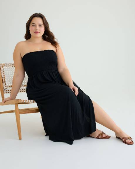 Robe cache-maillot maxi à smocks