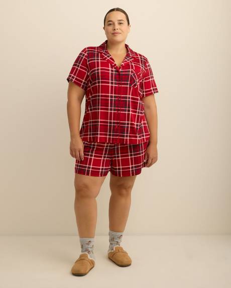 Ensemble-pyjama boxer brossé à carreaux rouges - ti Voglio
