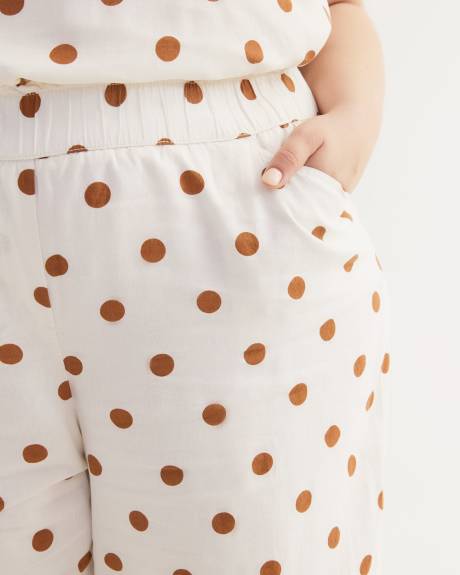 Dotted Linen Blend Wide-Leg Pull-On Pant