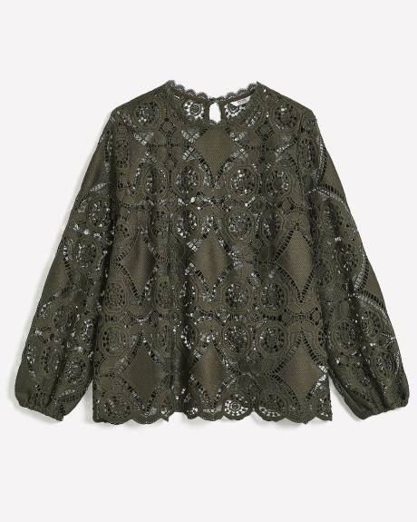 Crochet Blouse with Long Balloon Sleeves