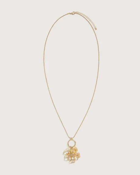 Long Snake Chain Necklace with Flower Pendant
