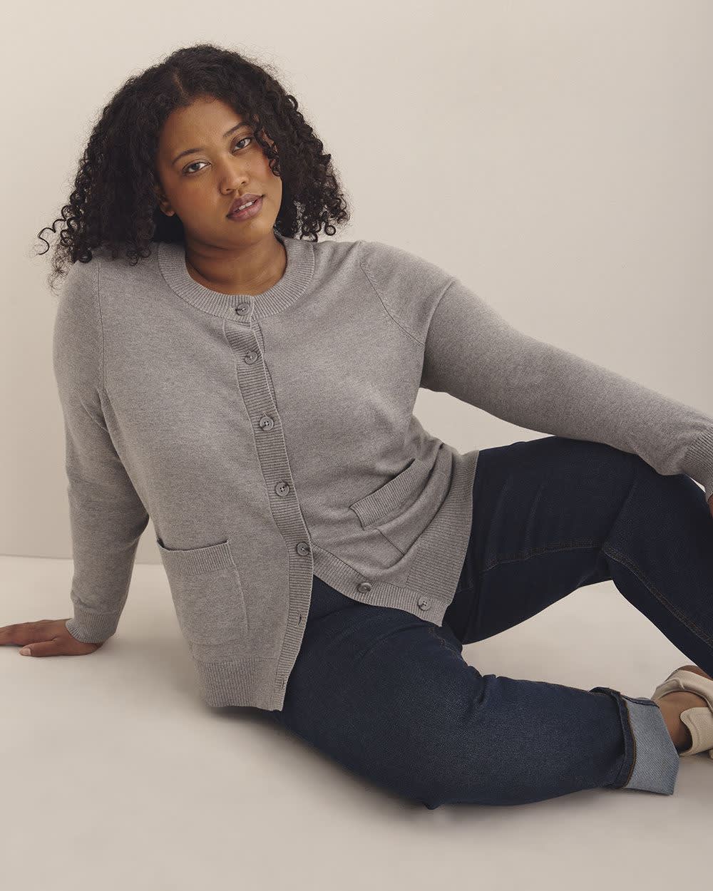 Responsible, Buttoned-Down Cotton Blend Crewneck Cardigan