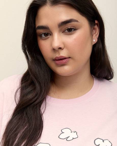 Pink Crewneck Tee with Floral Snoopy Print