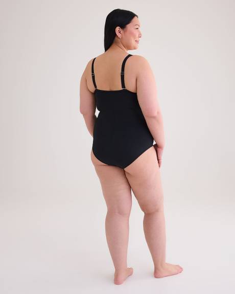 Black V-Neck One-Piece Swimsuit