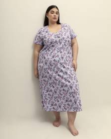Chemise de nuit longue bleue fleurie à manches courtes - ti Voglio