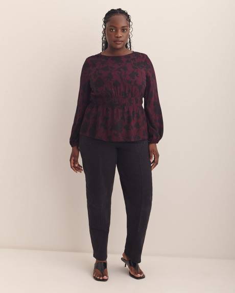 Crewneck Blouse with Smocking Waist - Addition Elle