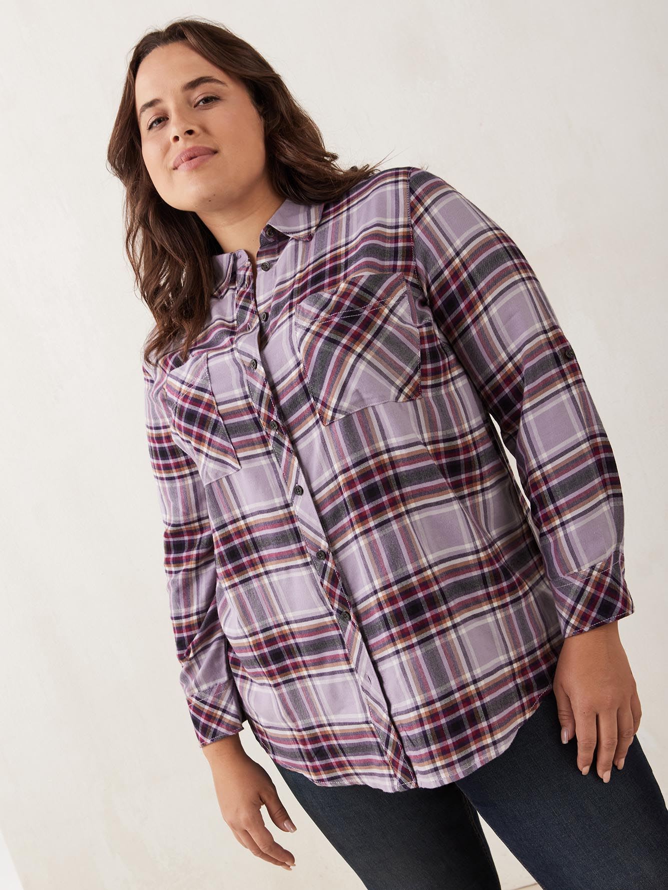 Plaid Shirt with Rolled-Up Sleeves