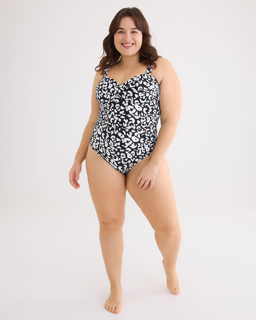 Twist Front Shirred Bandeau Swimsuit