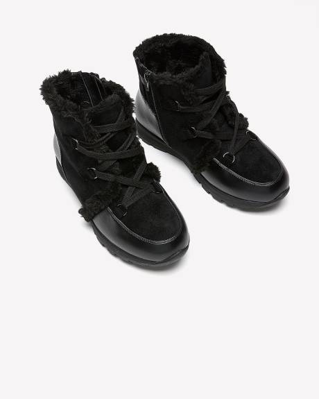 Extra Wide Width, Black Lace-Up Faux Suede Winter Boot Extra Wide Width, Black Lace-Up Faux Suede Winter Boot