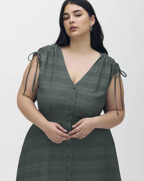 Robe boutonnée mi-longue sans manches avec col en V - Addition Elle