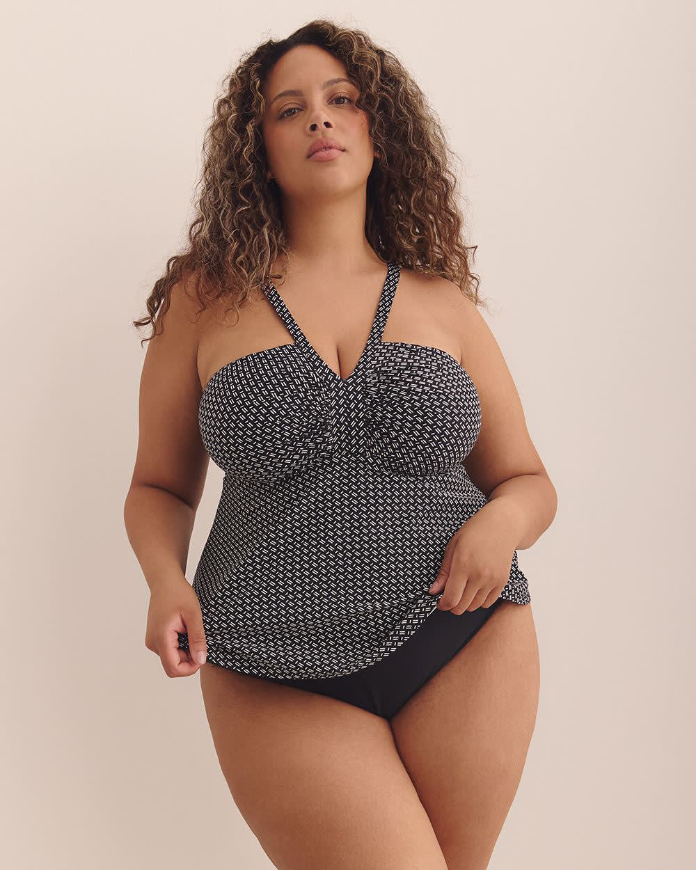 Black Printed Swing Halter Tankini