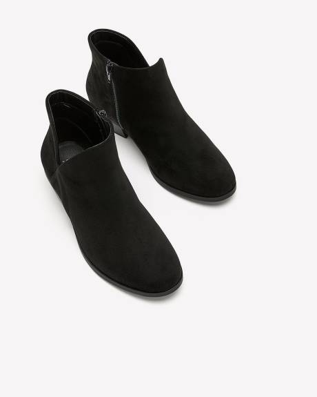 Extra Wide Width, Black Faux Suede Bootie with Side Zipper