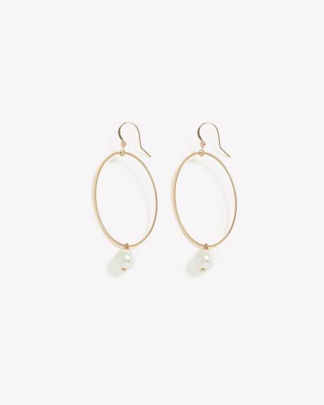 Oval Loop Earrings with Pendant Pearl
