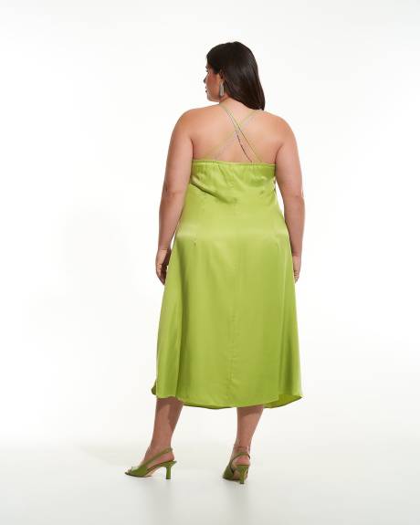 Satin Slip Midi Dress with Rhinestones Straps - Addition Elle