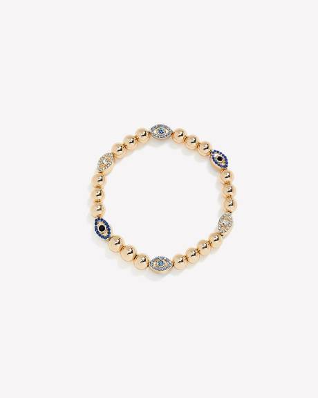 Stretch Golden Beaded Bracelet with Evil Eye