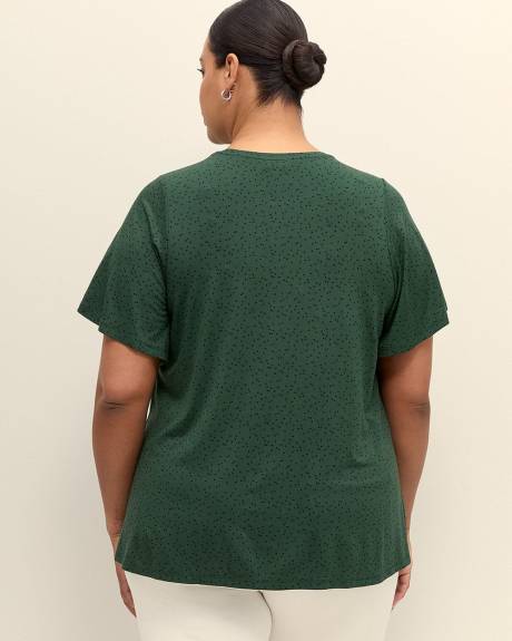 Flutter-Sleeve Knit Top with Smocked Detail