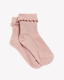 Lettuce-Edge Ribbed Pointelle Ankle Socks