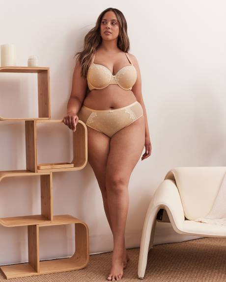Culotte échancrée à pois avec dentelle et mesh - Déesse Collection