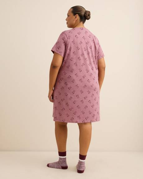 Purple Short-Sleeve Heather Knit Sleepshirt with Teddy Bear Print - ti Voglio Purple Short-Sleeve Heather Knit Sleepshirt with Teddy Bear Print - ti Voglio