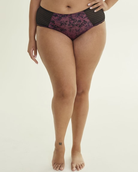 Printed Full Brief With Polka-Dot Mesh and Scallop Lace - Déesse Collection